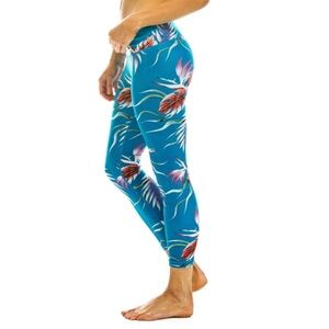 Aviator Nation Kauai Crop Hawaiian Palm Print Leggings Blue SZ M